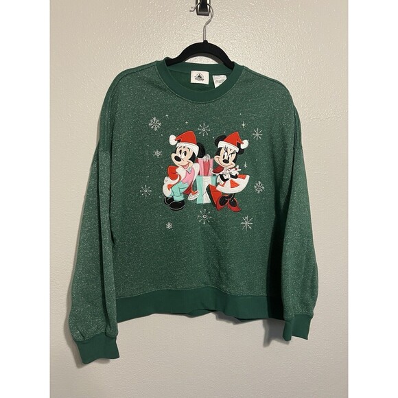 Disney Sweaters - 2023 Disney Parks Christmas Santa Green Embroidered Mickey And Minnie Sweater